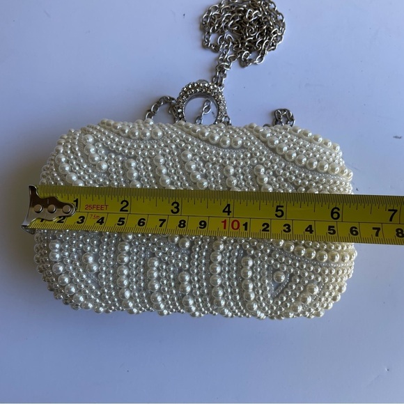 Vintage Pearl Purse White Shoulder Bag Elegant Wedding Prom Formal Handbag Small - Picture 10 of 12